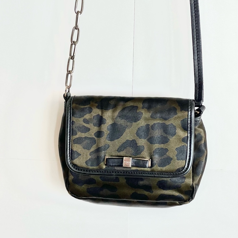 FURLA Leather and Satin Leopard Crossbody Bag EUC